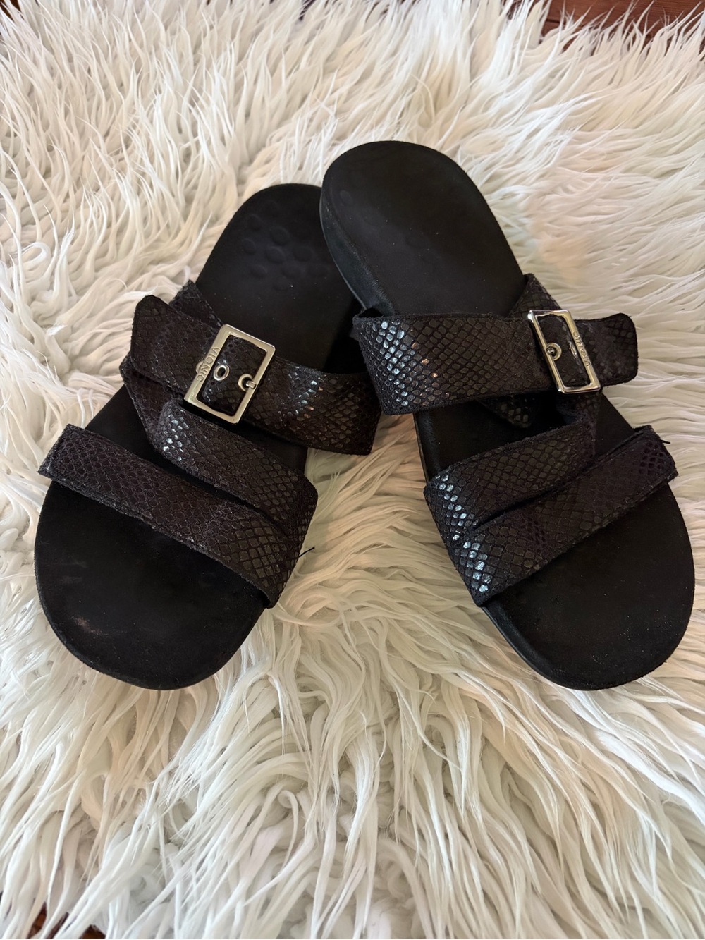 Vionic Skylar - Women's Black Adjustable Slide Orthotic Sandals Sz 9